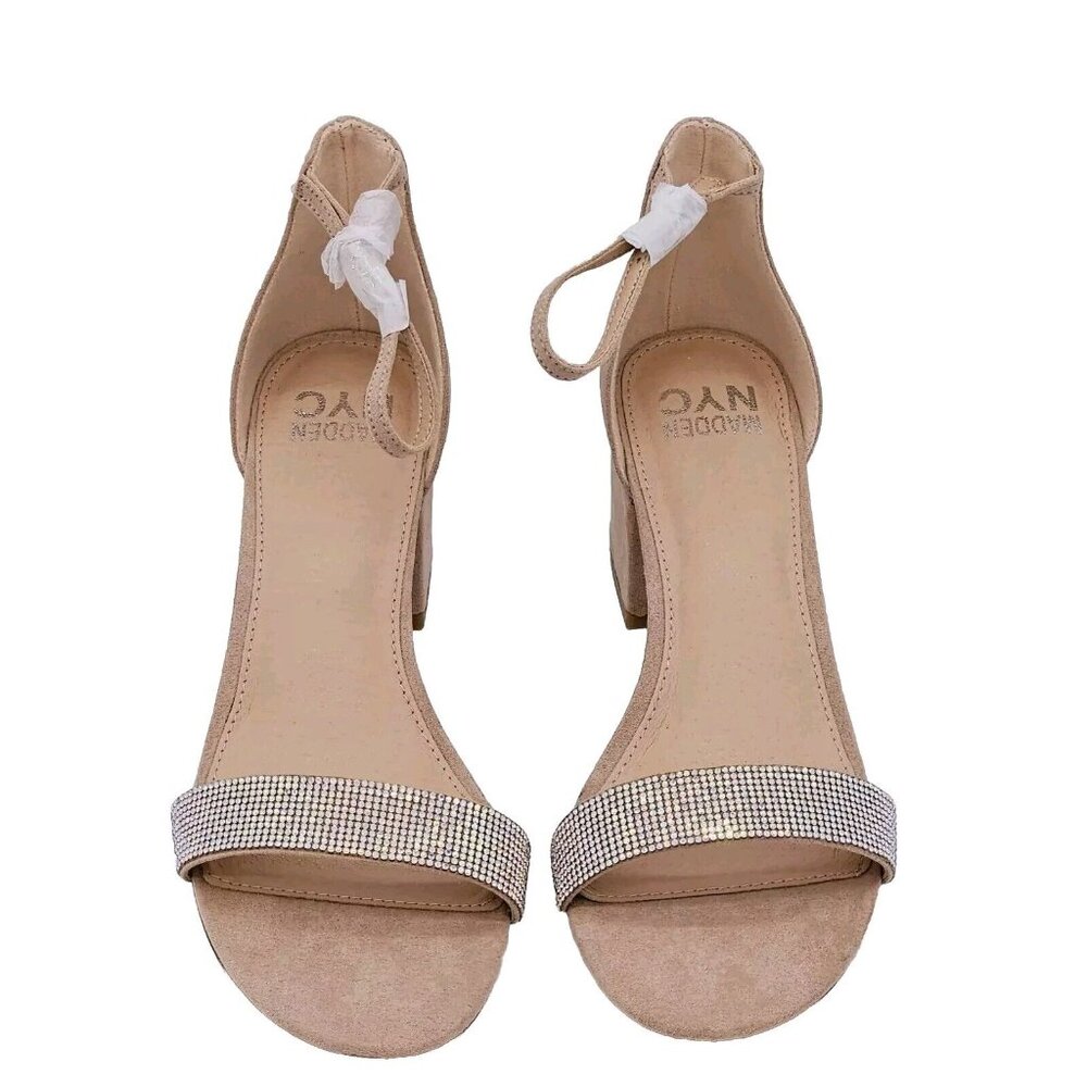 Madden Nyc Womens Chunky Heel City Sandal 10 Blush Pink Iridescent Rhinestone - Picture 2 of 14